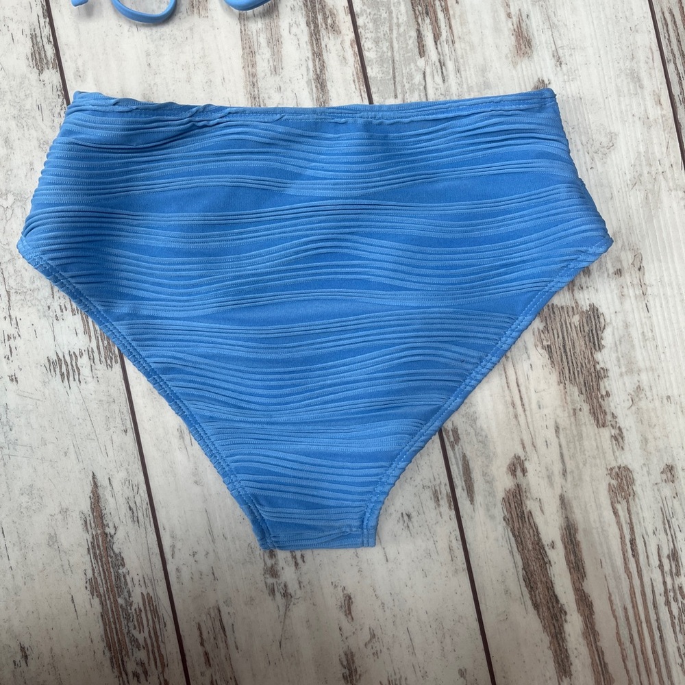 Zaful Light Blue Textured V-Notch Bandeau Bikini Set High Waisted Small NWT - Picture 3 of 9
